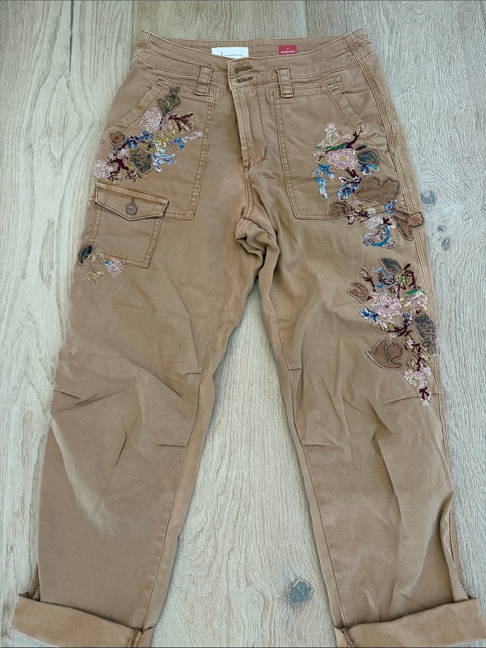 Anthropologie Embroidered Straight-Leg Cargo Pants - Brown
